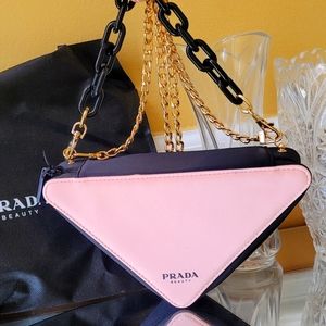 Prada triangle beauty pouch converted into shoulder bag or cross body